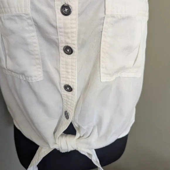 FOREVER 21 | NWT Western Sleeveless Button-Front Tie-Hem Tank S White - Picture 3 of 11